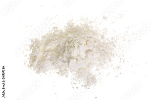 starch heap pile isolated on white background. Top view. Flat lay