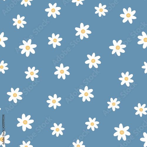 Fototapeta Naklejka Na Ścianę i Meble -  Repeated cute flowers. Simple floral seamless pattern. Endless feminine print.