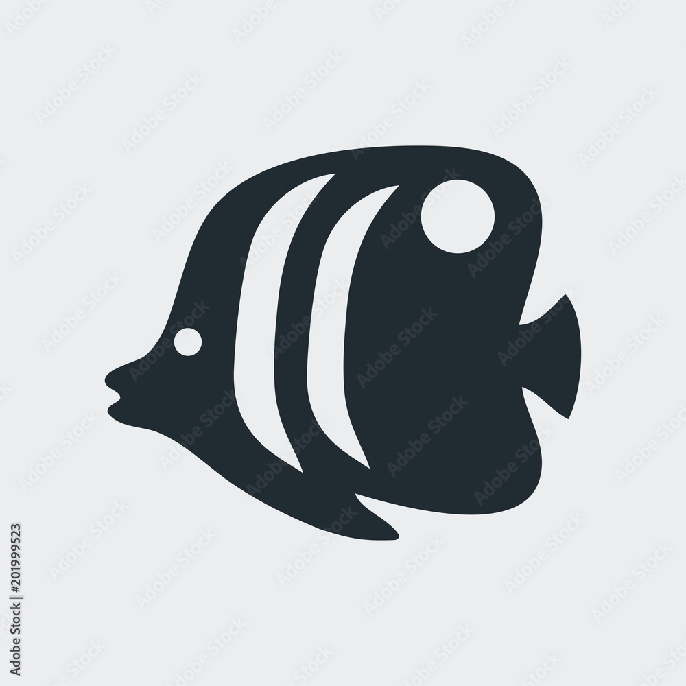 Icono plano silueta pez tropical en fondo gris Icono plano silueta pez tropical en fondo gris