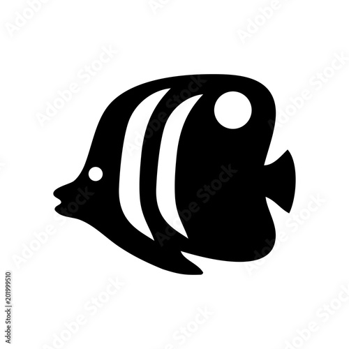 Icono plano silueta pez tropical en color negro