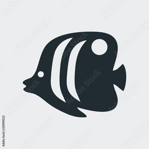 Icono plano silueta pez tropical en fondo gris
