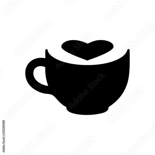 Logotipo taza de café con corazón espacio negativo en color negro