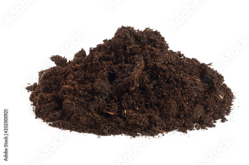 Pile heap of soil isolated on white background