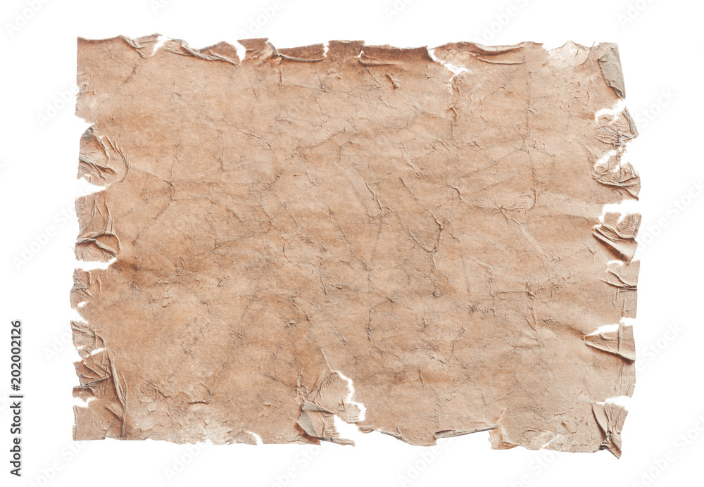 Vintage crumpled paper isolated on white