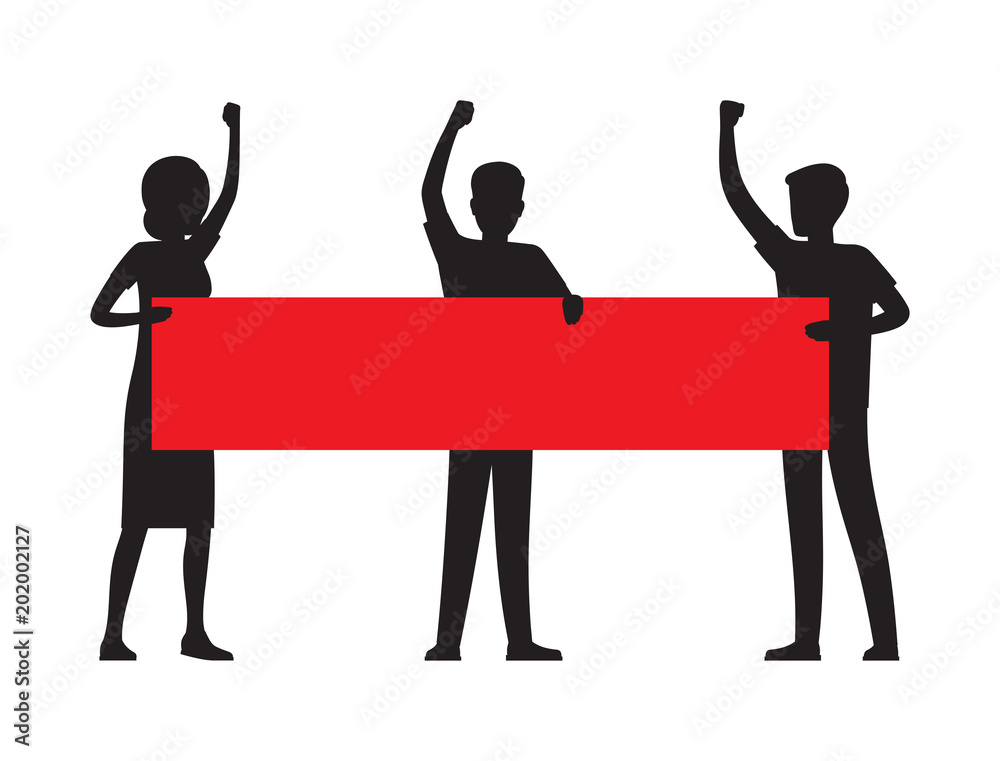 Fototapeta premium Two Man Hold Red Streamer with Big Sign Protest