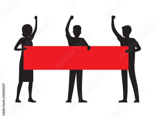Two Man Hold Red Streamer with Big Sign Protest