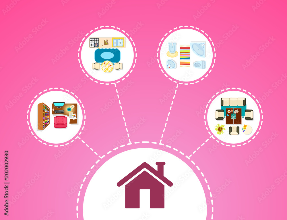 Big House Icon and Rooms on Vector Illustration Big House Icon and Rooms on Vector Illustration