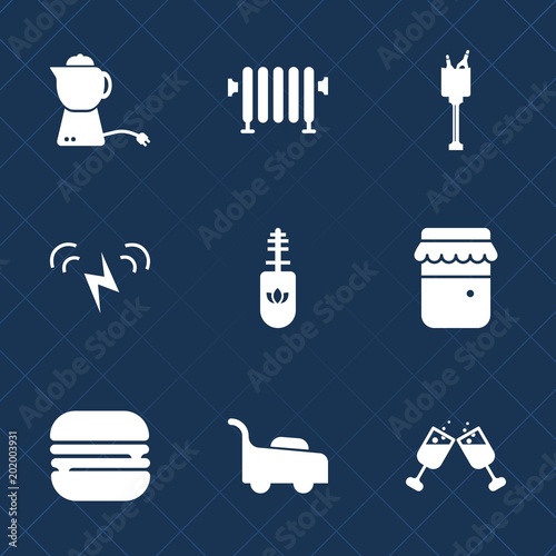 Premium set with fill icons. Such as garden, jam, heater, jar, hot, black, sandwich, glass, cup, beverage, ice, brush, water, makeup, teapot, electric, celebration, mascara, energy, champagne, red