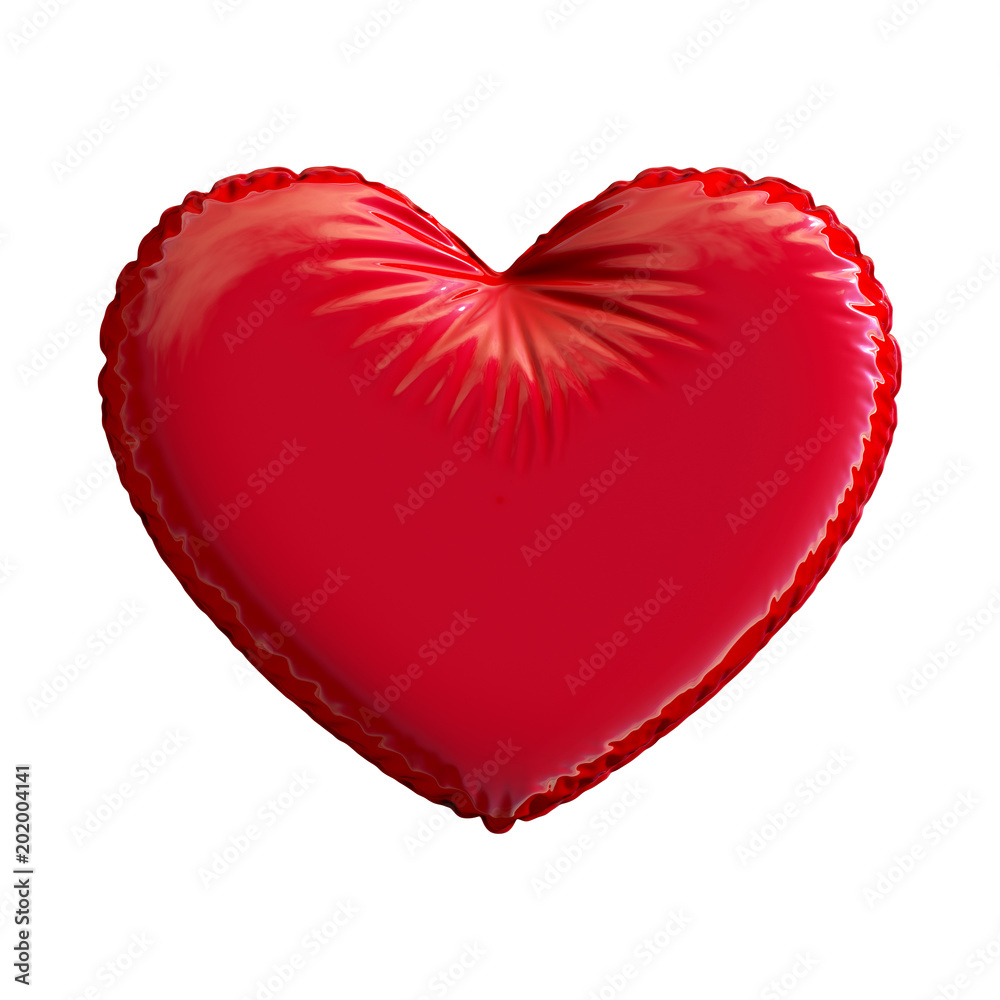 Red heart made of inflatable balloon isolated on white background.
