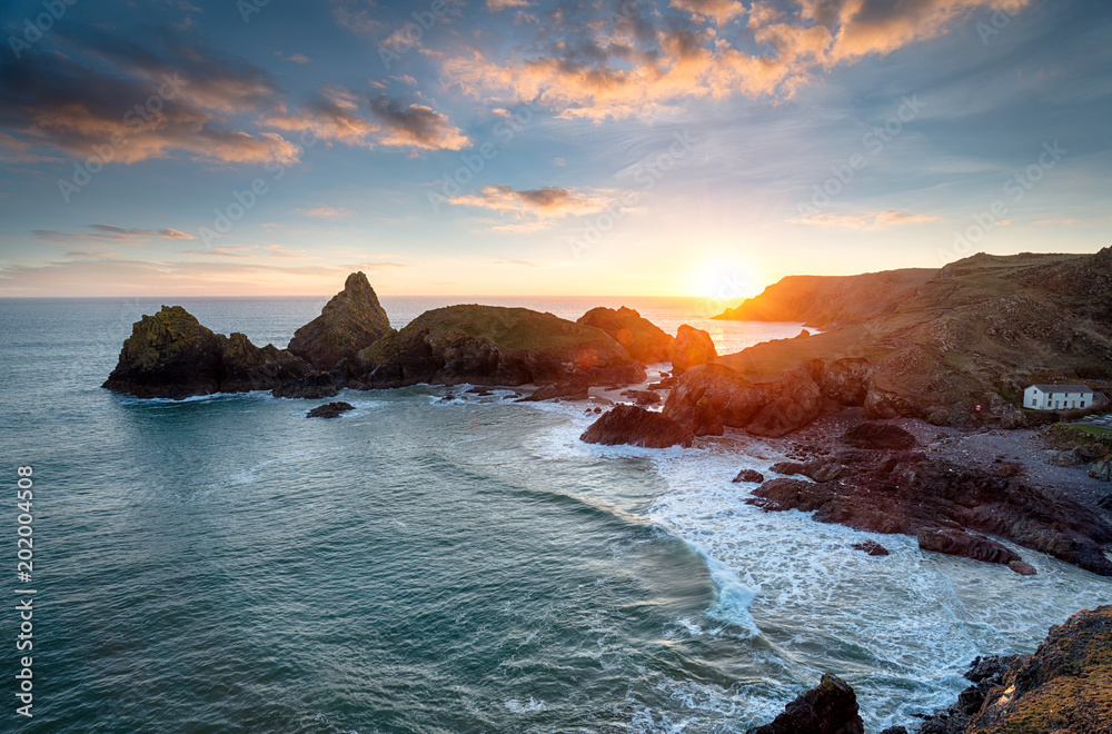 Sunset at Kynance Cove in Cornwall