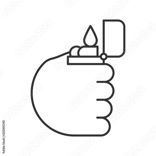 Hand holding flip lighter linear icon