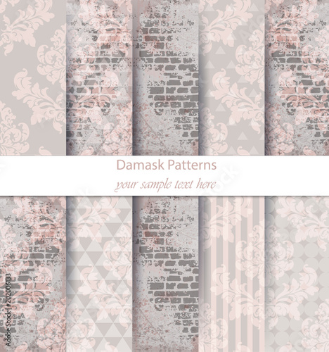 Damask patterns set collection Vector. Classic ornament various colors with a...