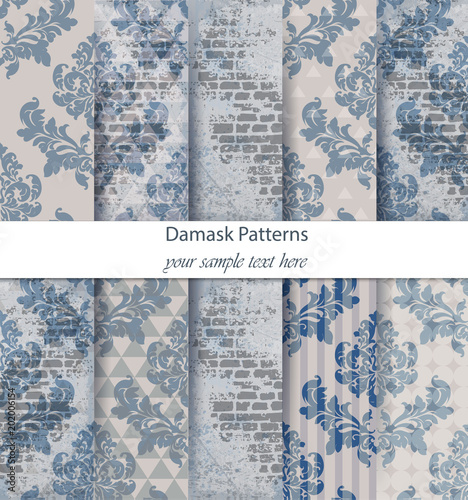 Fototapeta Naklejka Na Ścianę i Meble -  Damask patterns set collection Vector. Classic ornament various colors with abstract background textures. Vintage decors. Trendy color fabric texture