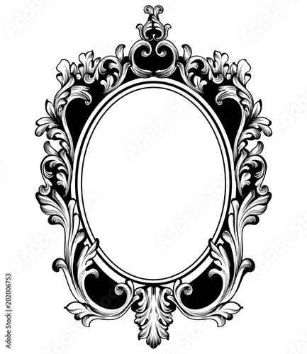 Vintage round frame decor Vector. Baroque antique ornamented mirror accessory. Intricated decorations