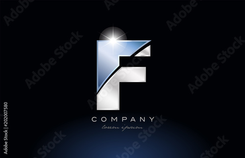 metal blue alphabet letter f logo company icon design