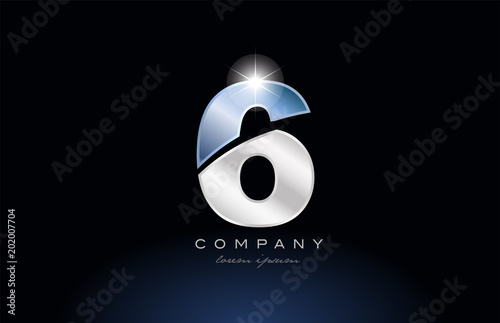 metal blue number 6 logo company icon design