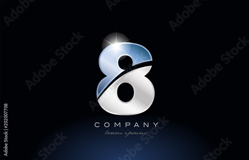 metal blue number 8 logo company icon design