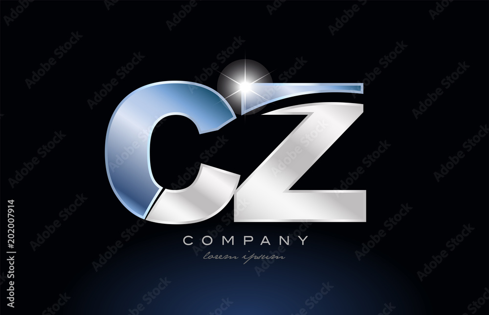 metal blue alphabet letter cz c z logo company icon design - obrazy, fototapety, plakaty 