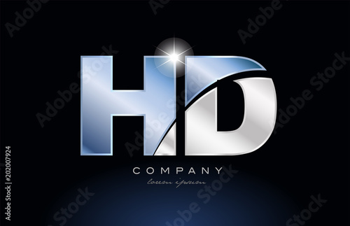 metal blue alphabet letter hd h d logo company icon design