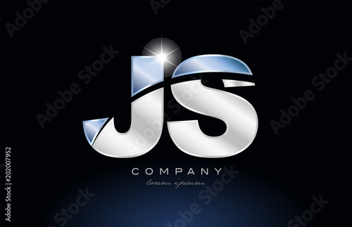 metal blue alphabet letter js j s  logo company icon design