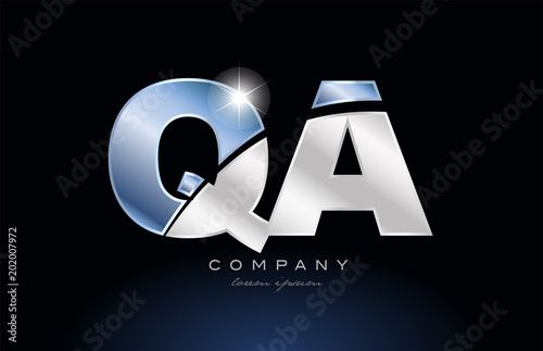 metal blue alphabet letter qa q a logo company icon design