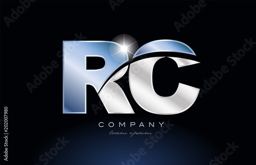 metal blue alphabet letter rc r c logo company icon design