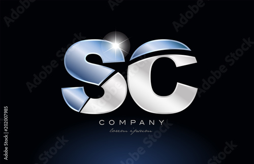 metal blue alphabet letter sc s c logo company icon design