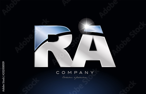 metal blue alphabet letter ra r a  logo company icon design