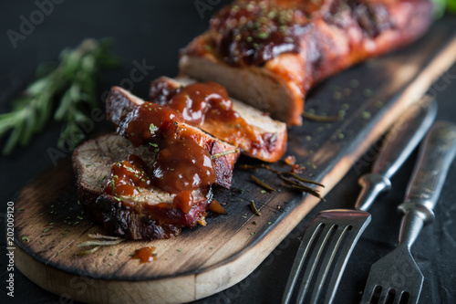 Baked pork tenderloin with barbecue sauce