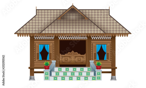 A beautiful traditional wooden Malay style village house.