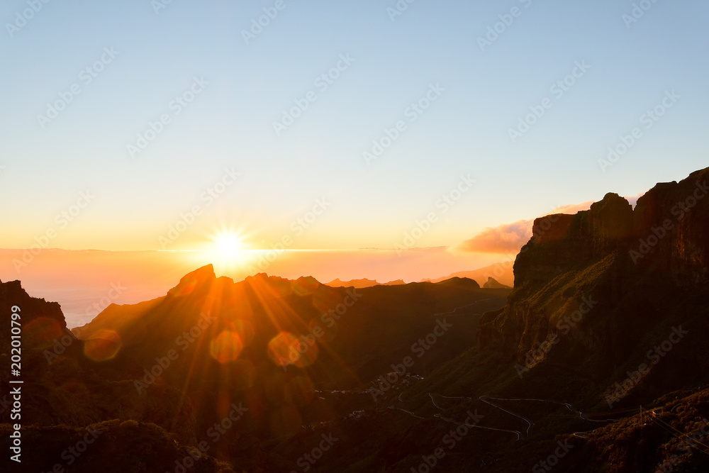 Amazing sunset landscape view to famous Maska canyon in rural park Teno on Tenerife island Spain Amazing sunset landscape view to famous Maska canyon in rural park Teno on Tenerife island Spain