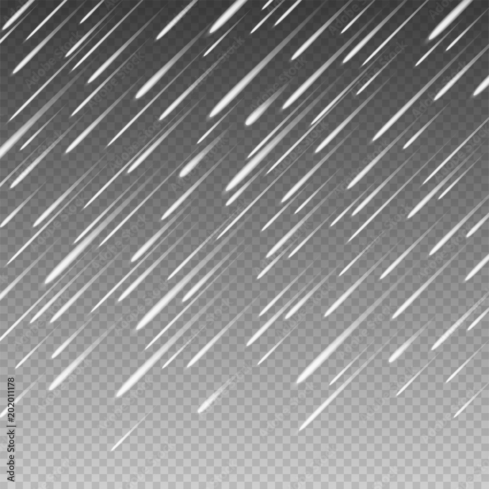 Anglewise Rain Drops on a Transparent Background. Vector