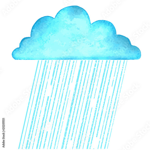 Raining.Vector image with blue rain cloud in wet day on white