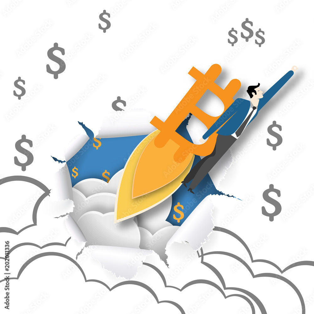 Paper art of bitcoin flying through paper of bitcoin hand drawing background , business concept. Paper art of bitcoin flying through paper of bitcoin hand drawing background , business concept.
