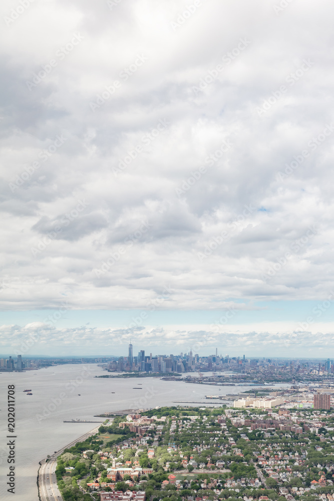Aerial view toward Manhattan over Brooklyn, Hudson River and Belt Parkway Aerial view toward Manhattan over Brooklyn, Hudson River and Belt Parkway