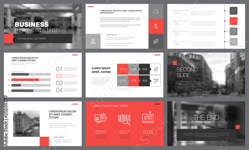 Black, red, and white design elements for slide templates