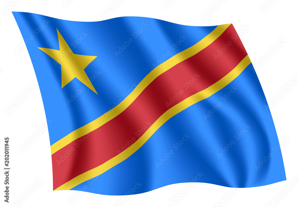 Vecteur Stock Congo flag. Isolated national flag of Congo-Kinshasa. Waving  flag of the Democratic Republic of the Congo. Fluttering textile congolese  flag.