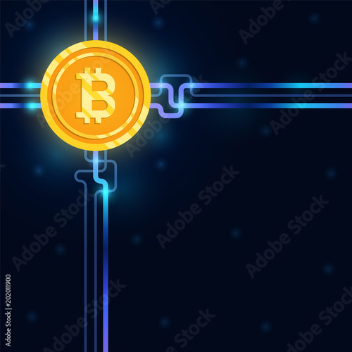 digital money bitcoin icon with circuit board elements. mining and crypto currency technology concept. vector illustration.