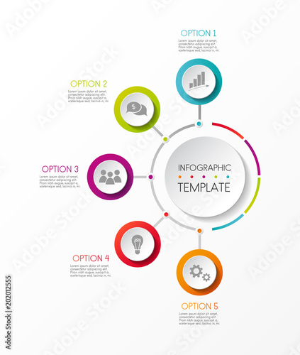 Multicoloured infographic template with business icons and options. Vector.