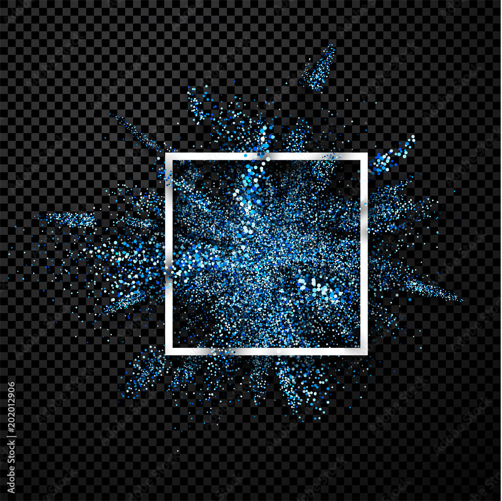 Blue glitter explosion on transparent background.