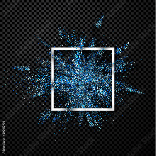 Blue glitter explosion on transparent background.