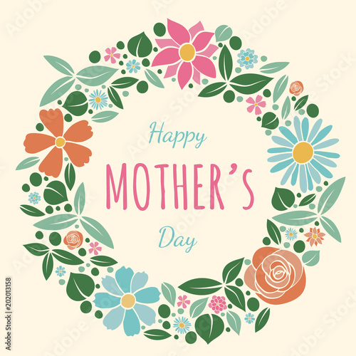 Happy Mother's Day - floral poster with wishes. Vector.