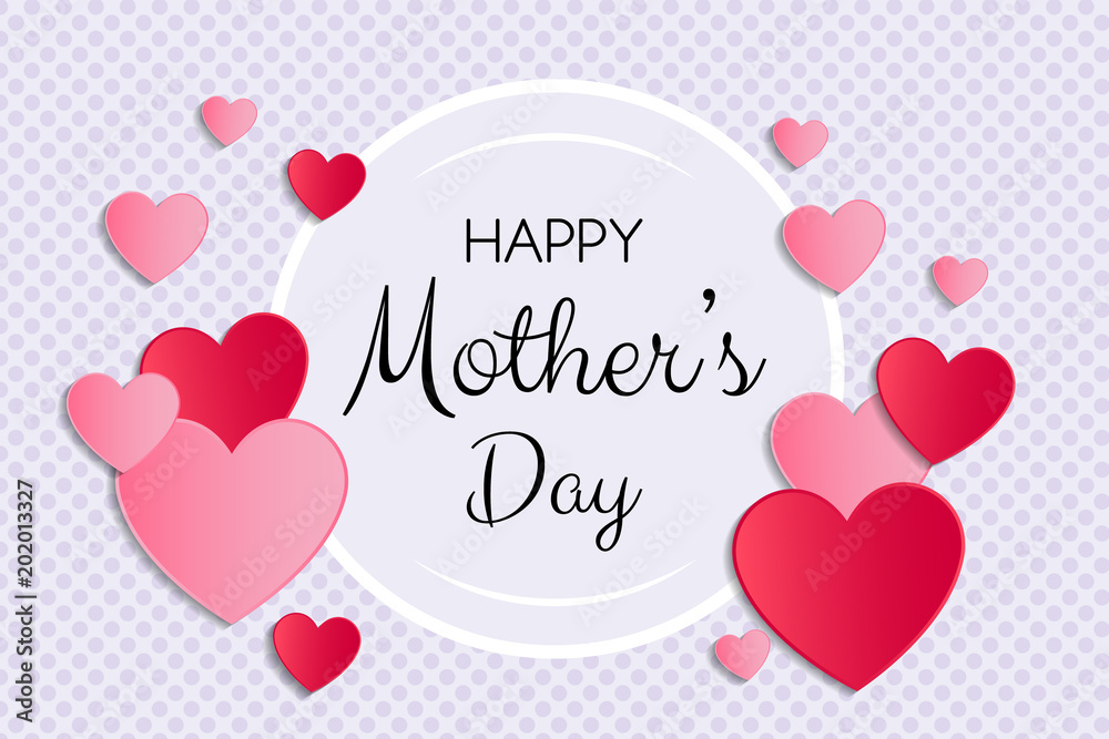 Concept of a card with shiny hearts and wishes for Mother's Day. Vector.