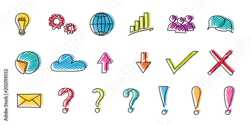 Set of hand drawn business icons. Vector.