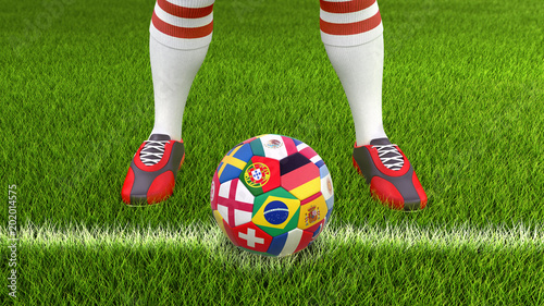 Man and soccer ball with flags