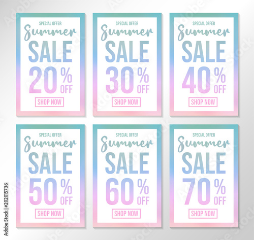 Summer Sale - collection of colourful posters. Vector.
