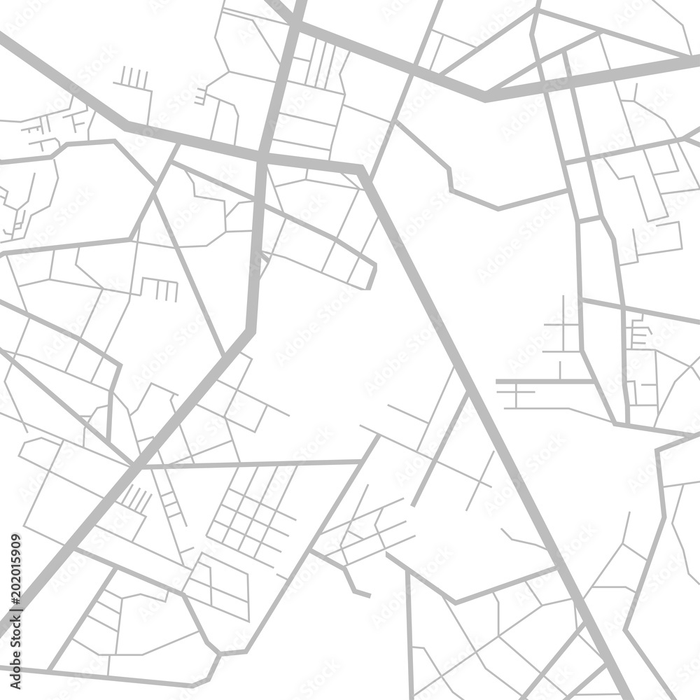 Map of the city, locality. Black scheme on a white background. GPS navigation, along the road and streets. Flat vector cartoon illustration. Objects isolated on white background.