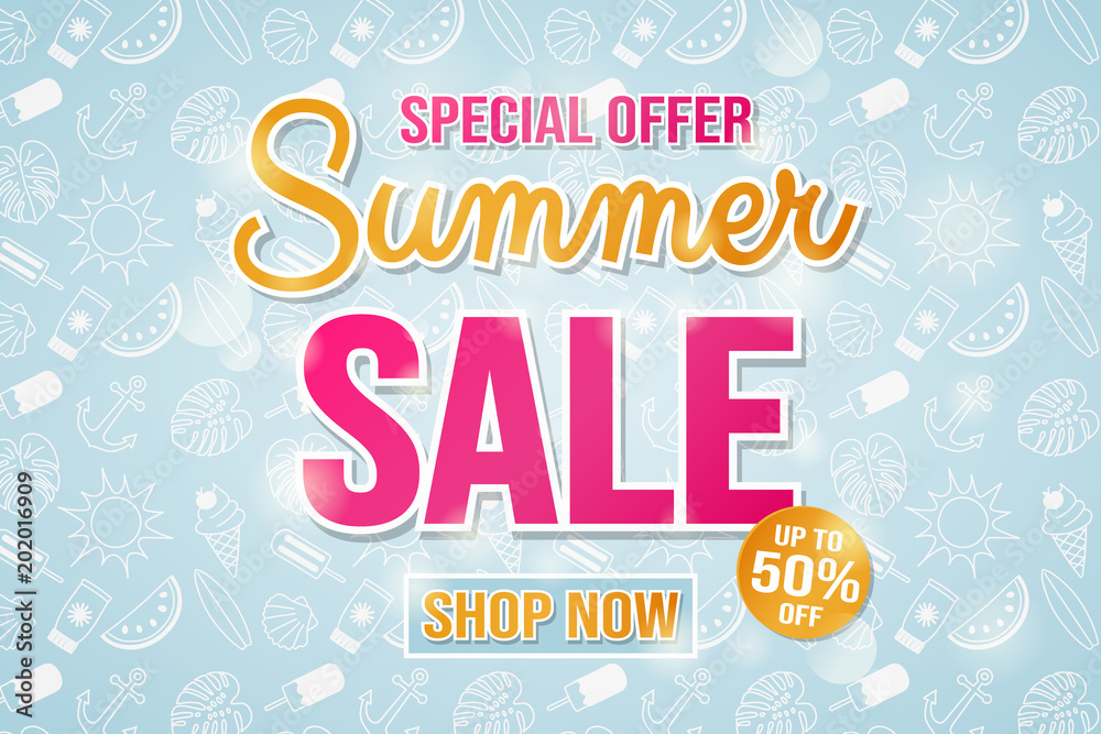 Summer Sale - colourful poster. Vector. Summer Sale - colourful poster. Vector.