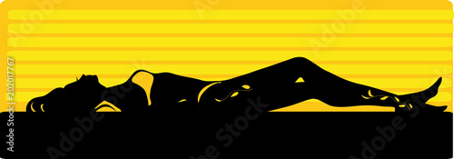 Graphic drawing of spa, solarium woman. Isolated silhouette.