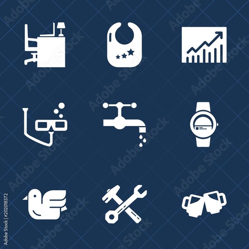 Premium set with fill icons. Such as gadget, nature, rattle, sky, sink, space, white, work, mask, bird, animal, drink, beer, infant, graph, office, wildlife, tap, faucet, play, equipment, wrench, desk